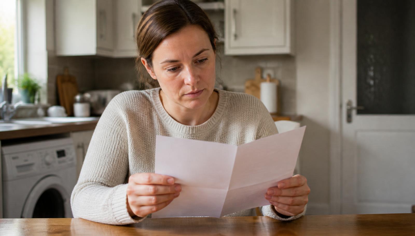 Woman at home reading a printed health information leaflet