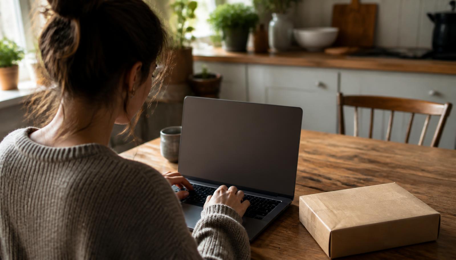 Person completing an online health questionnaire at home