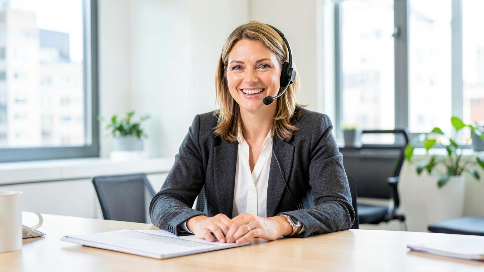 Customer support adviser at a desk